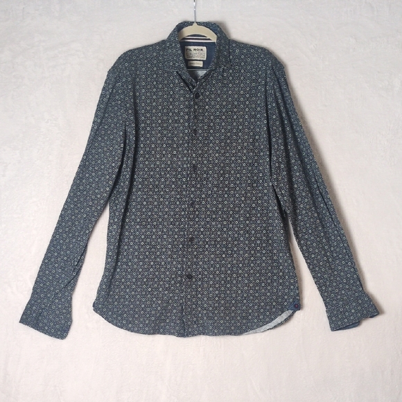 Fil Noir Mens Selezione Blue Patterned‎ Stretch Button Up Shirt Size L - Picture 1 of 8